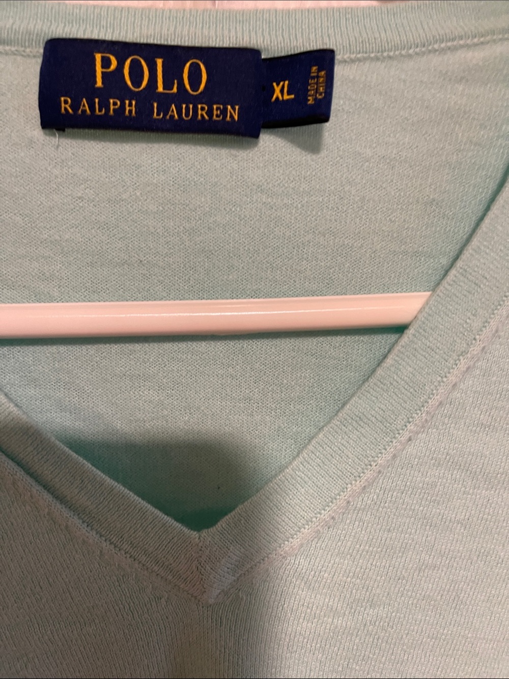 Polo by Ralph Lauren Men’s V-Neck Sweater - Mint Green with Navy Logo - Picture 2 of 3